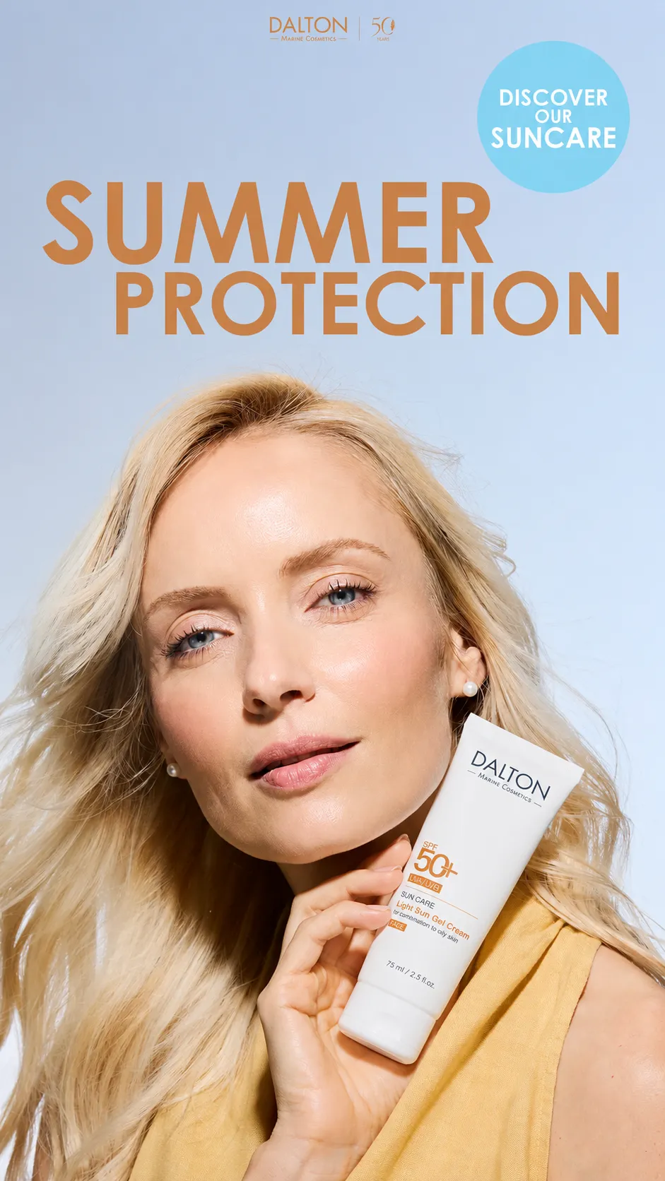 Crema gel de protecție solară pentru fată SPF 50 Dalton Cosmetics Sun Care, 75ml cosmetice marine
