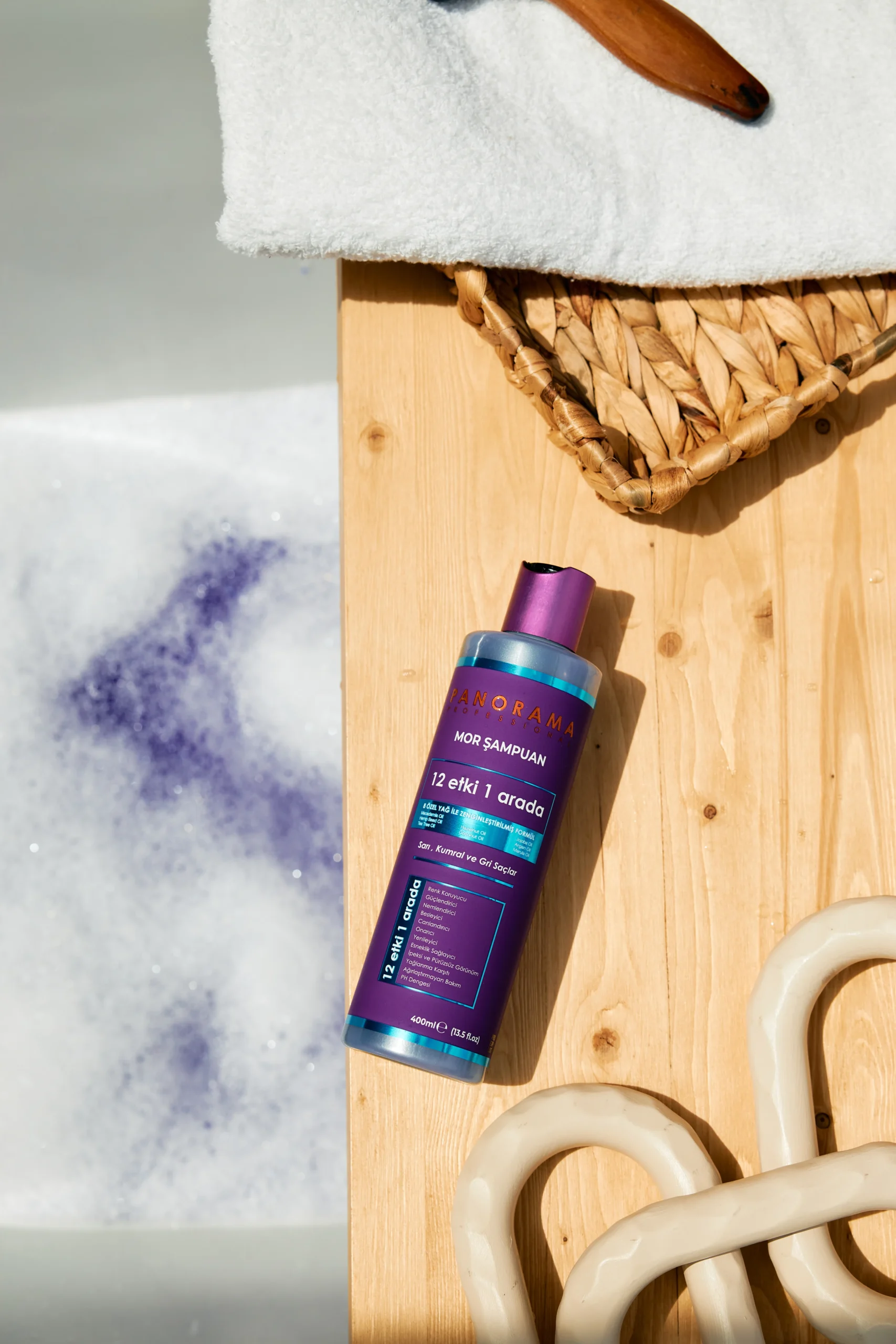 Sampon mov profesional pentru par blond si gri Panorama Purple Shampoo, 400ml