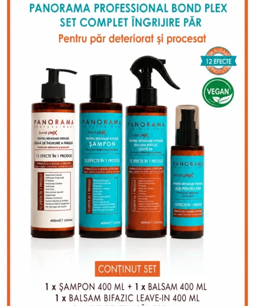 Set tratament și reconstructie par sampon, balsam, ulei si balsam leave-in bifazic Panorama Professional Bond Plex.