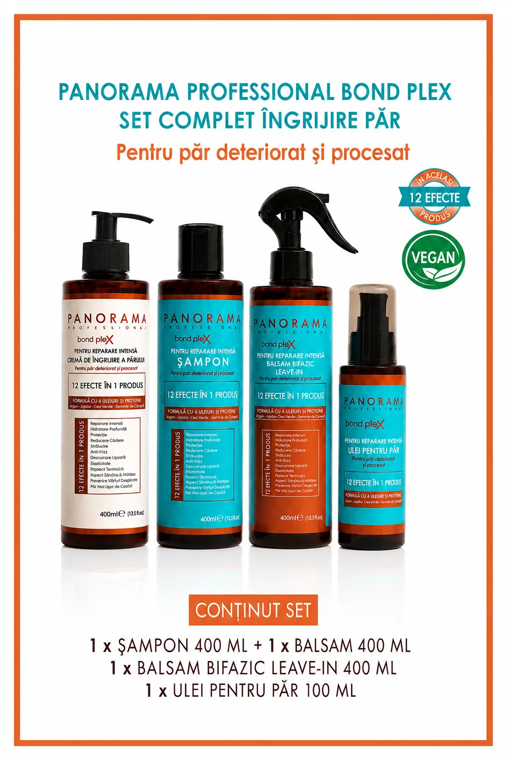 Set tratament și reconstructie par sampon, balsam, ulei si balsam leave-in bifazic Panorama Professional Bond Plex.
