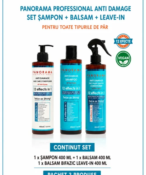 Set sampon balsam si balsam leave-in anti-deteriorare Panorama Professional Anti Damage