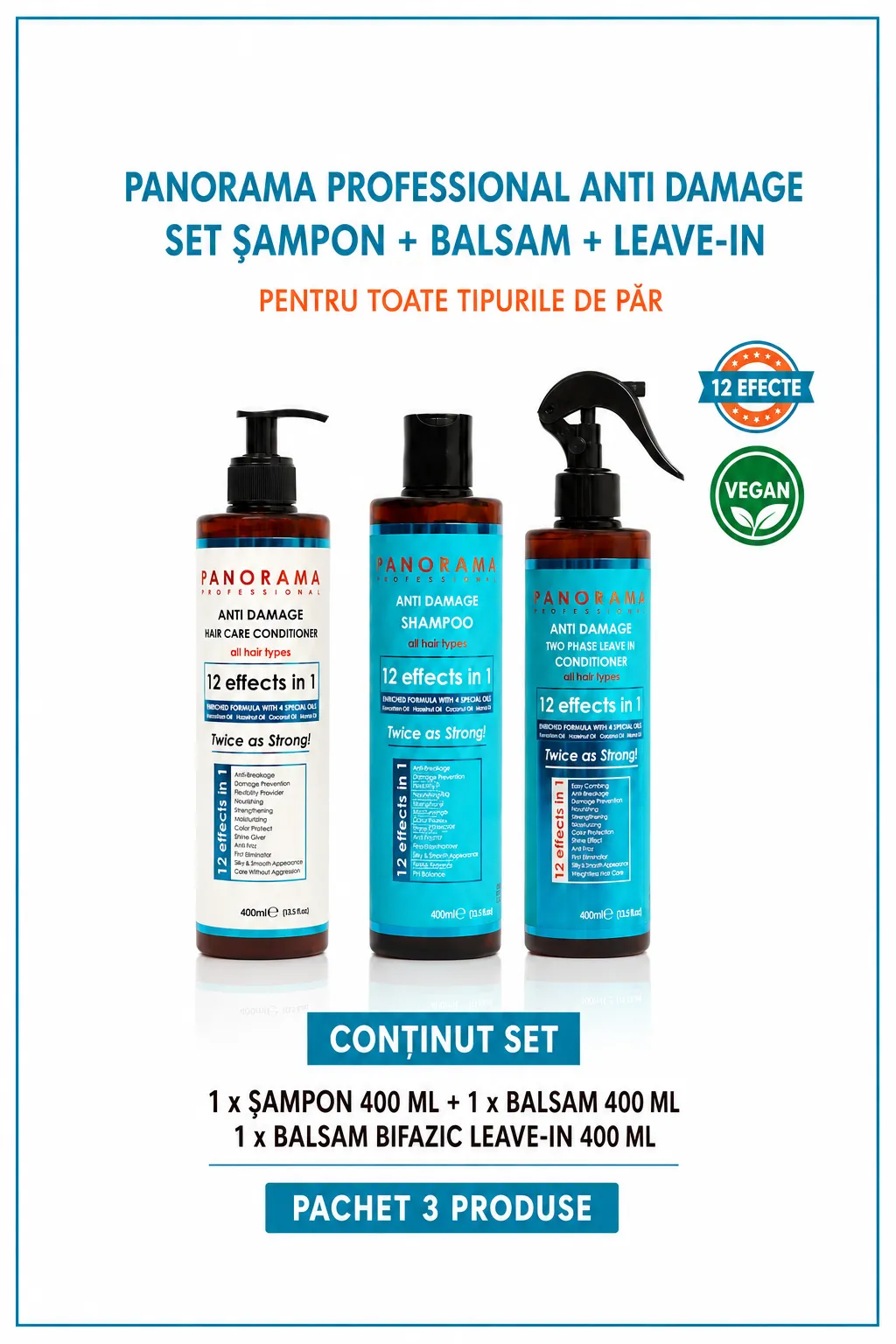 Set sampon balsam si balsam leave-in anti-deteriorare Panorama Professional Anti Damage