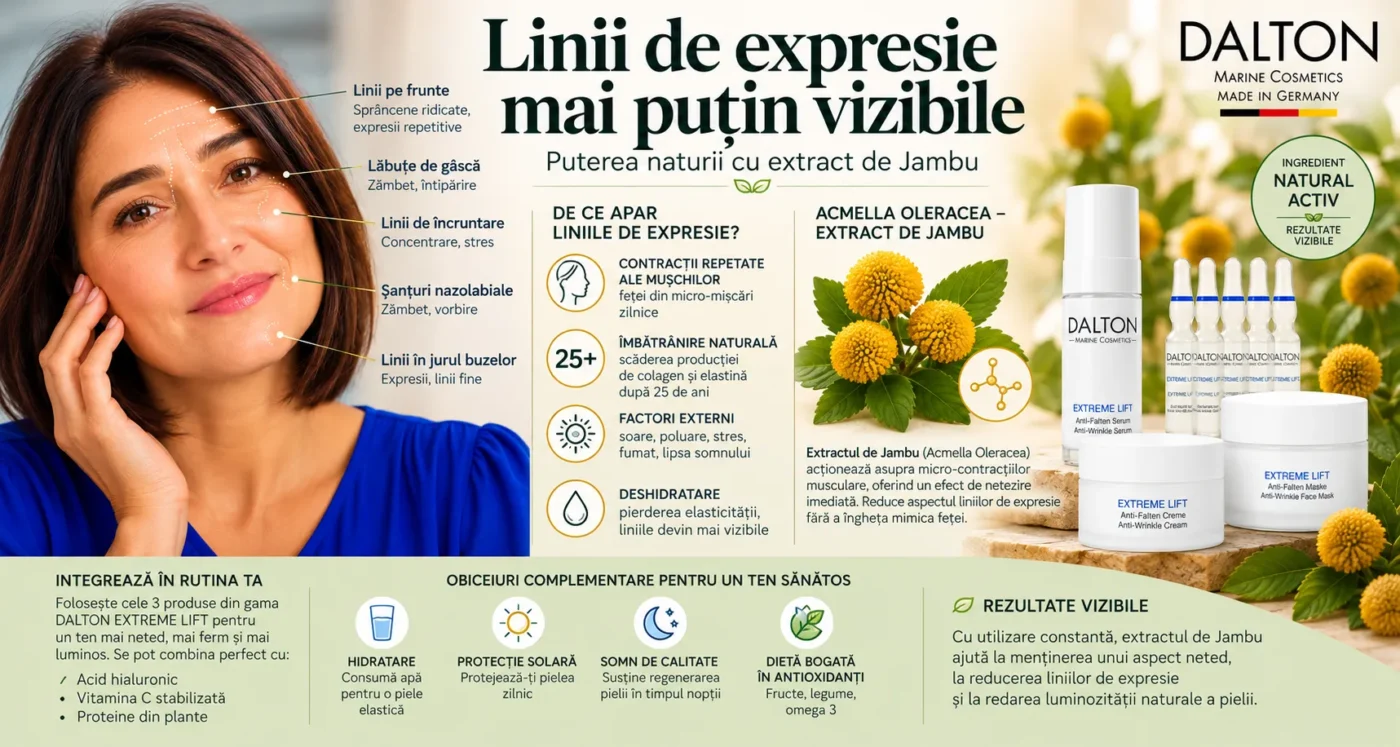 Fata reprezentand gama extreme lift de la dalton cosmetics cu extract de jambu - alternativa botox